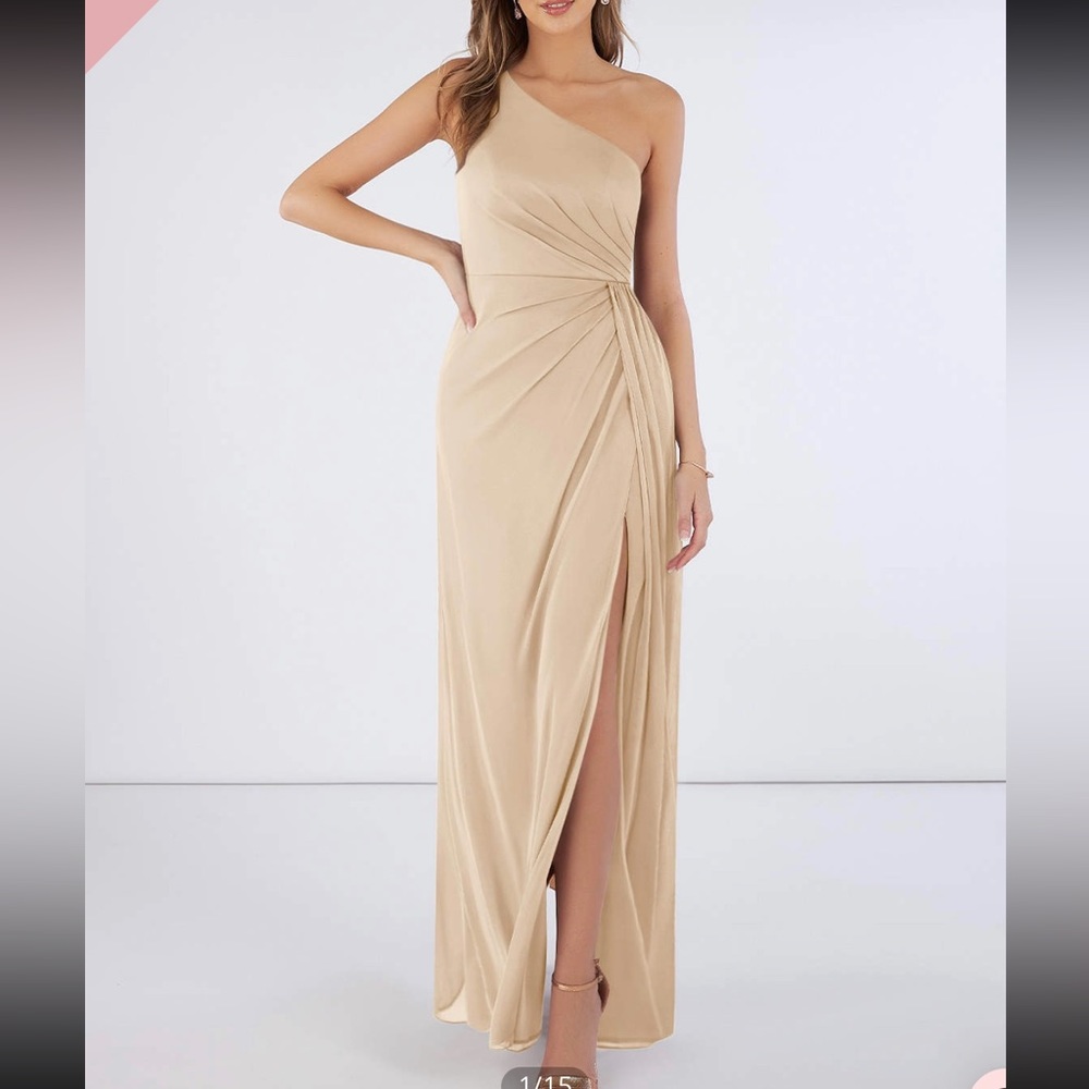 Azazie bridesmaid dress Jhene in champagne
